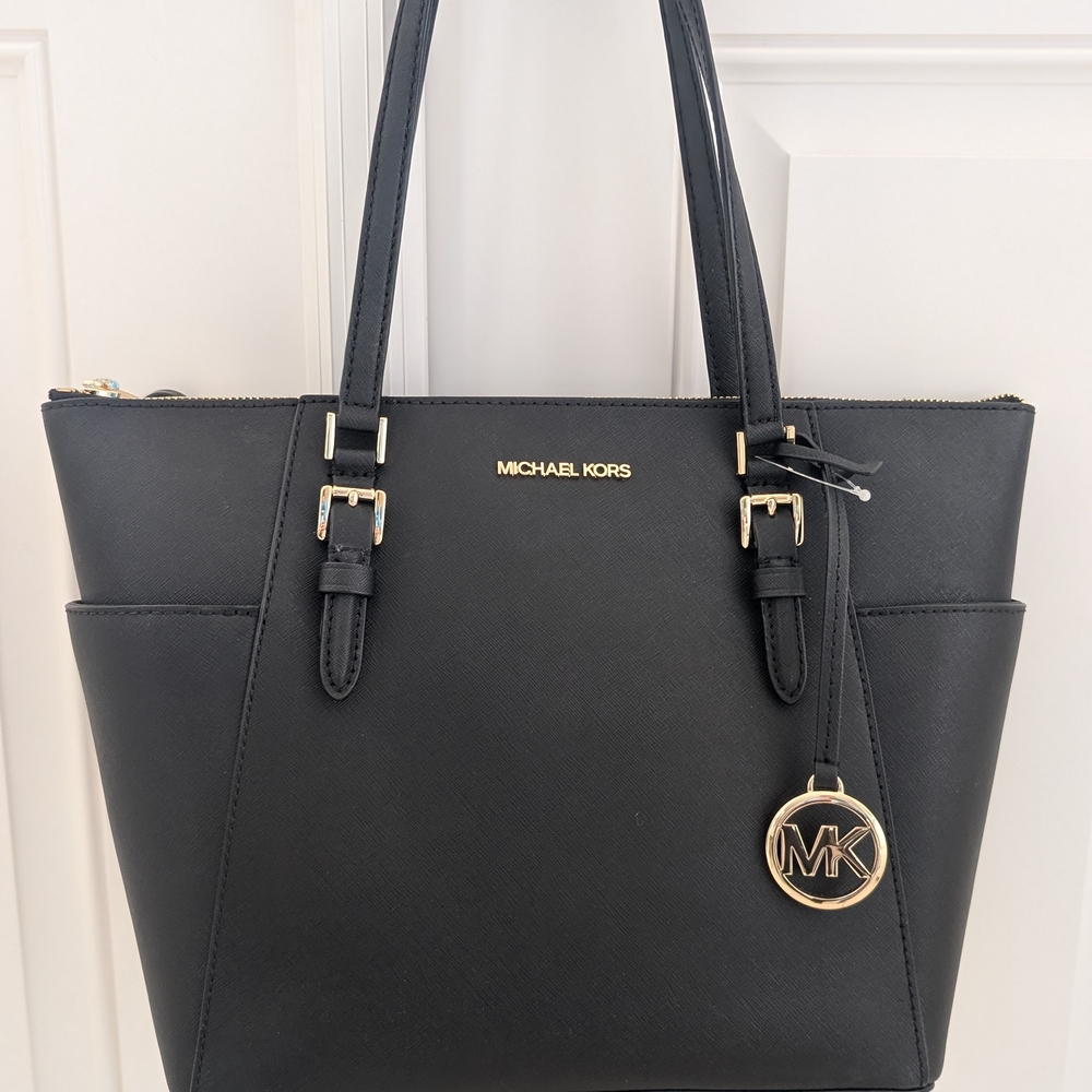 NWT Michael Kors Charlotte Black Saffiano Leather Tote Bag
